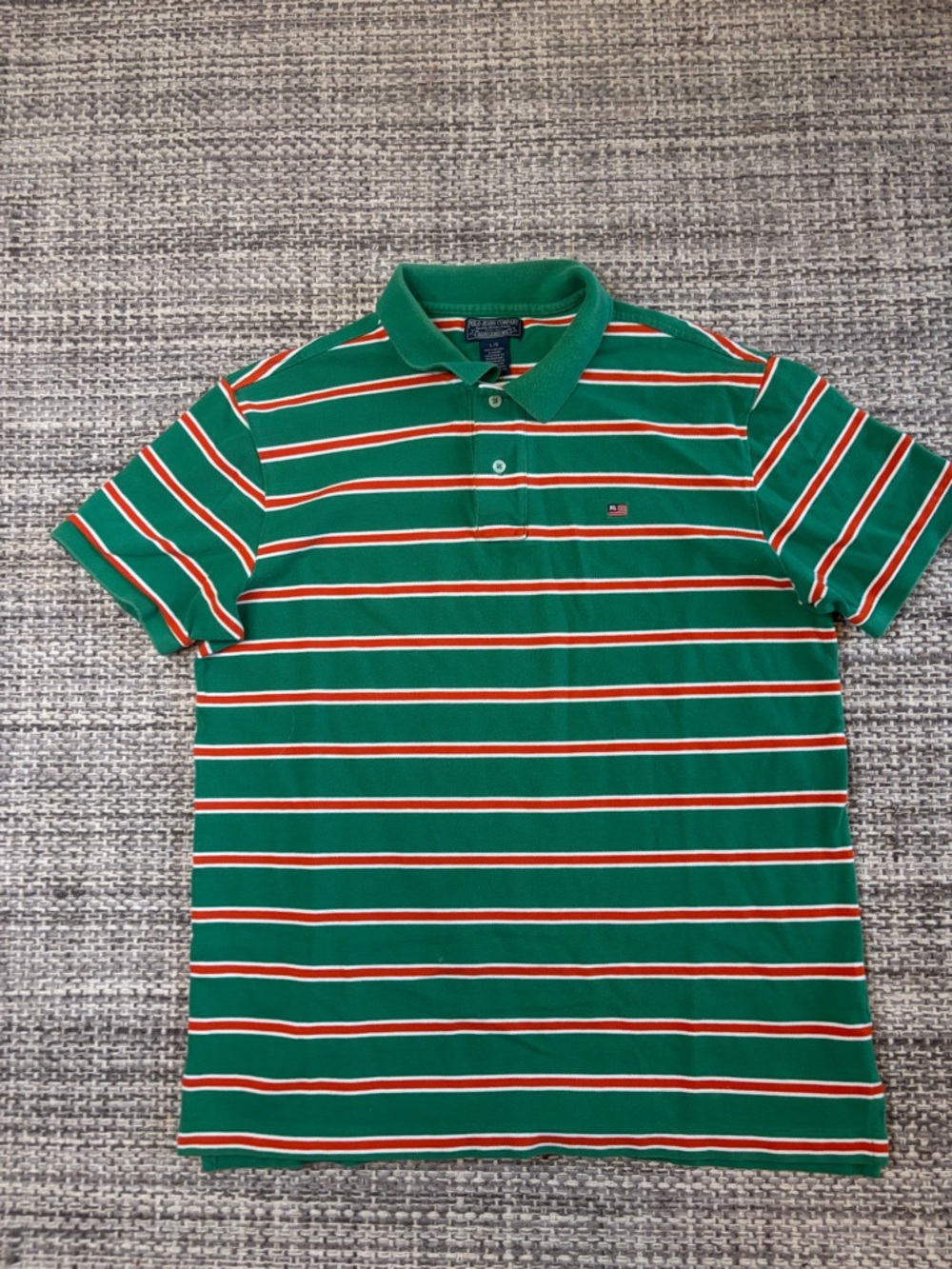 Ralph Lauren Striped Green Polo Shirt with Red & White Accents